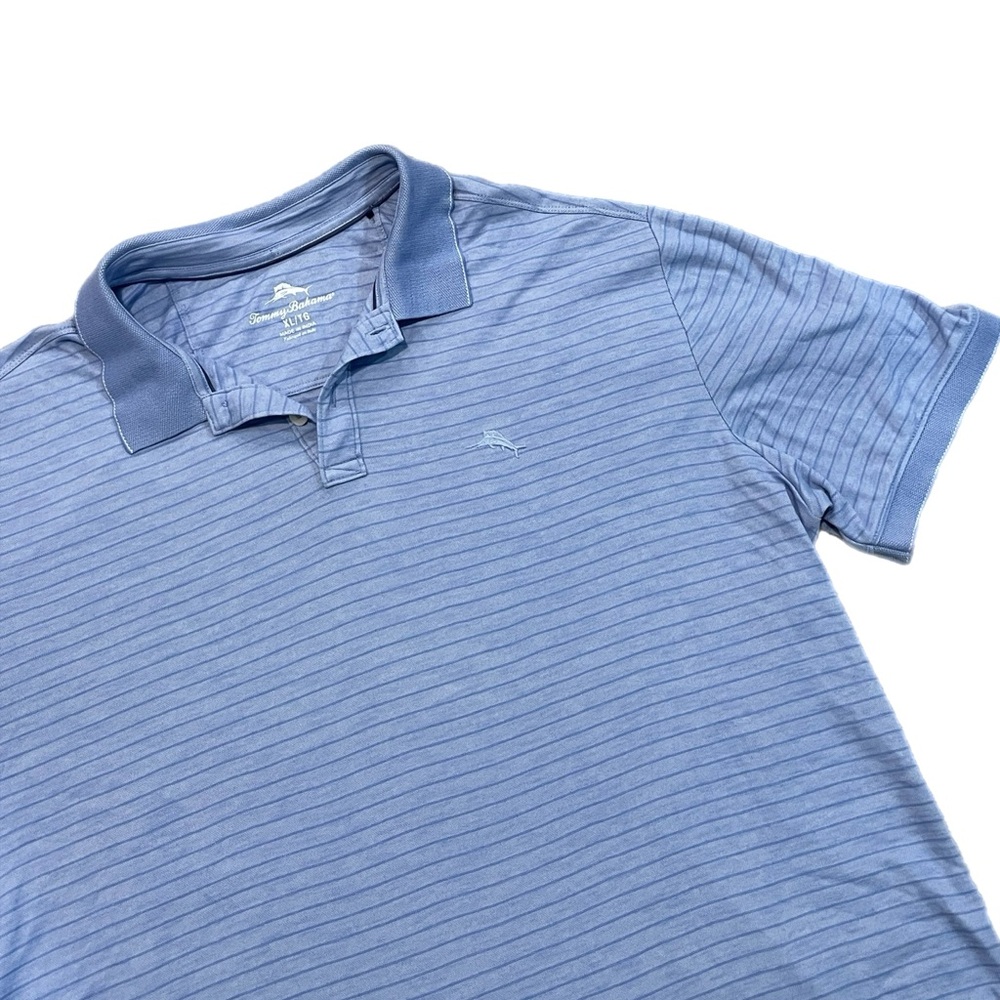 Men Tommy Bahama Performance Polo Tonal Blue Striped Short Sleeve Golf  Shirt XL